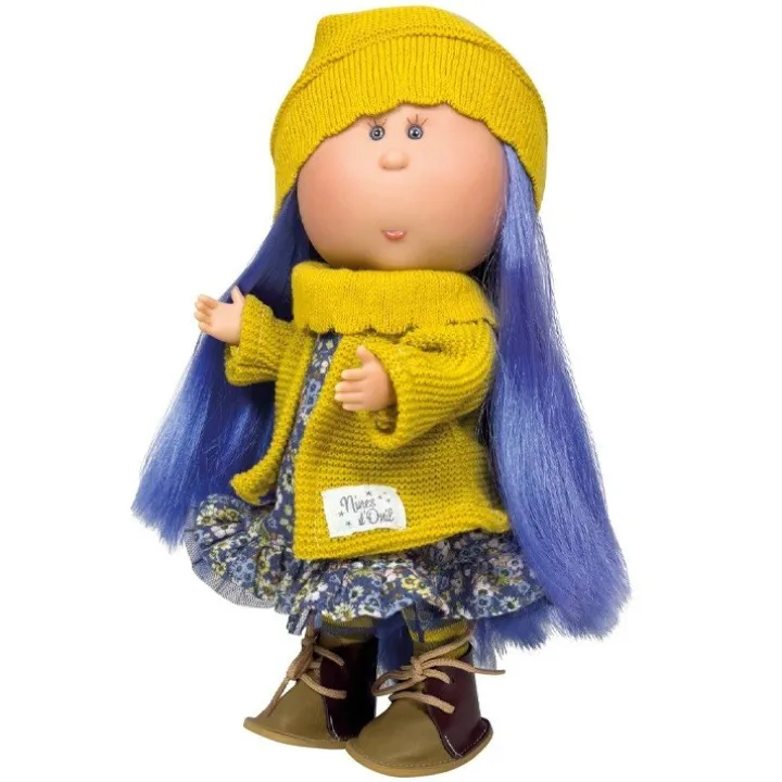 Poupée Nines d'Onil 30 cm - Mia aux cheveux bleus et à la tenue jaune