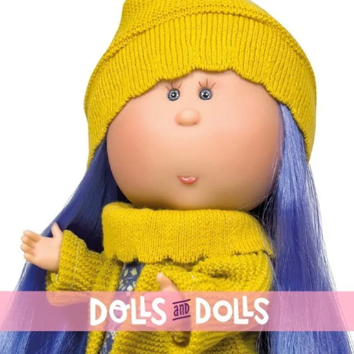 Poupée Nines d'Onil 30 cm - Mia aux cheveux bleus et à la tenue jaune