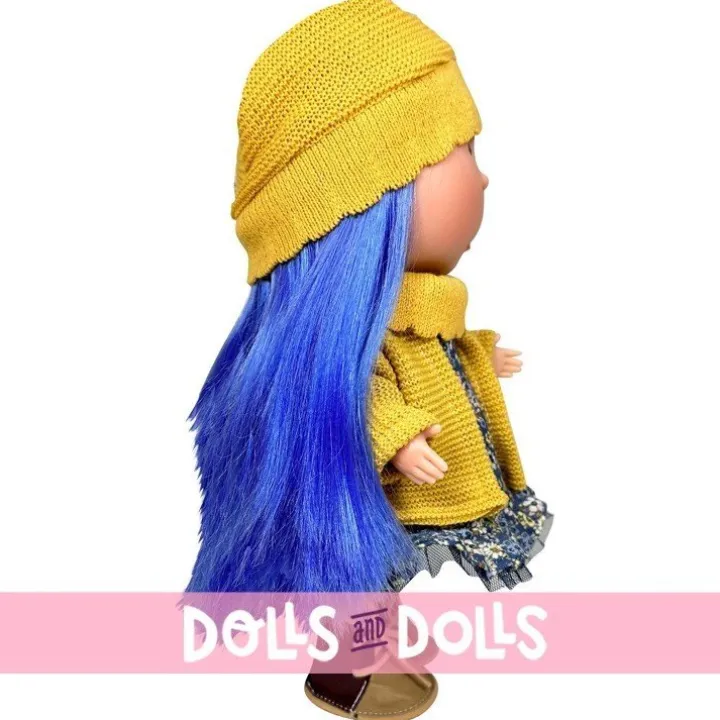 Poupée Nines d'Onil 30 cm - Mia aux cheveux bleus et à la tenue jaune