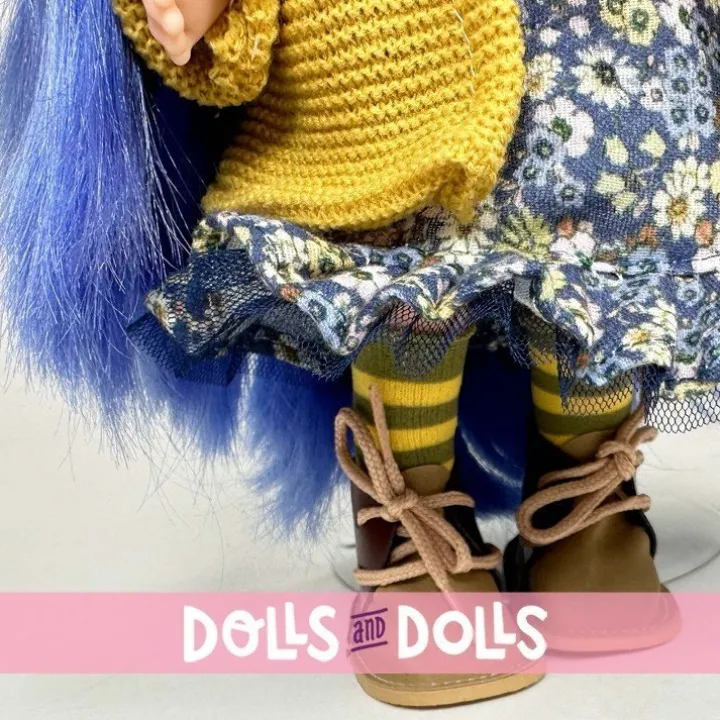 Poupée Nines d'Onil 30 cm - Mia aux cheveux bleus et à la tenue jaune