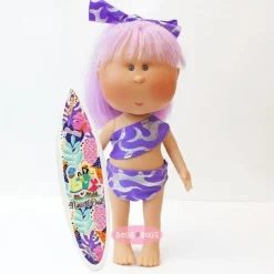 Poupée Nines d'Onil 30 cm - Mia summer avec des cheveux lilas et un maillot de bain