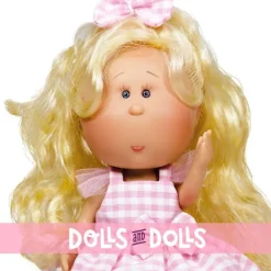 Poupée Nines d'Onil 30 cm - Mia blonde avec robe à carreaux roses et mascotte