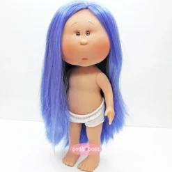 Poupée Nines d'Onil 30 cm - Mia avec des cheveux bleus et raides - Sans vêtements