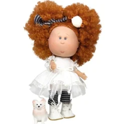 Poupée Nines d'Onil 30 cm - Mia avec cheveux roux, robe blanche et mascotte