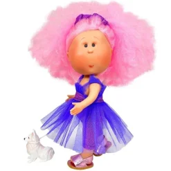 Poupée Nines d'Onil 30 cm - Mia Cotton avec cheveux roses et mascotte