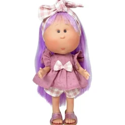 Poupée Nines d'Onil 30 cm - Mia avec des cheveux lilas et une robe rose