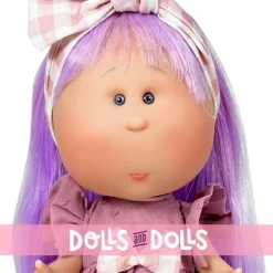 Poupée Nines d'Onil 30 cm - Mia avec des cheveux lilas et une robe rose