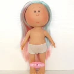 Poupée Nines d'Onil 30 cm - Mia avec des cheveux roses et des mèches bleues - Sans vêtements