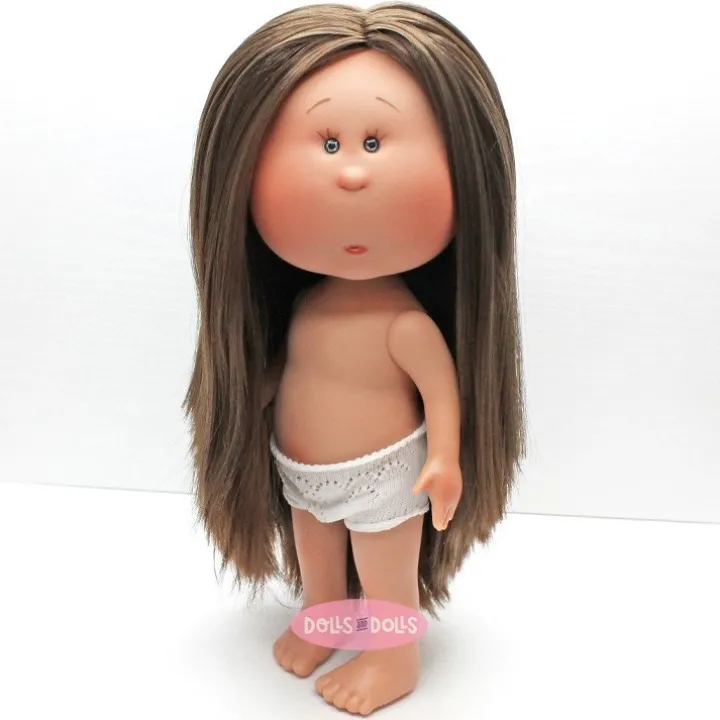 Poupée Nines d'Onil 30 cm - Mia aux cheveux bruns et raides - Sans vêtements