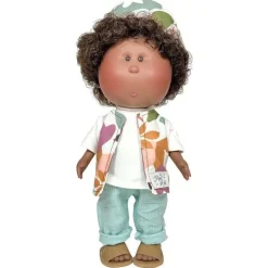 Poupée Nines d'Onil 30 cm - Mio avec cheveux bruns avec des motifs naturels