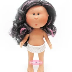 Poupée Nines d'Onil 23 cm - Petite Mia aux cheveux ondulés noirs et violets - Sans vêtements