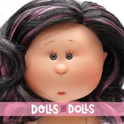 Poupée Nines d'Onil 23 cm - Petite Mia aux cheveux ondulés noirs et violets - Sans vêtements