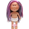 Poupée Nines d'Onil 23 cm - Petite Mia aux cheveux lisses noirs, violets et roses - Sans vêtements