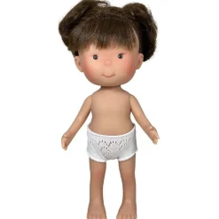 Poupée Nines d'Onil 30 cm - Pippa aux cheveux bruns en chignon et aux yeux gris - Sans vêtements