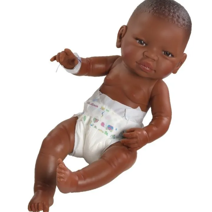 Poupée Paola Reina 45 cm - Bebito nouveau-né - Garçon noir avec couche