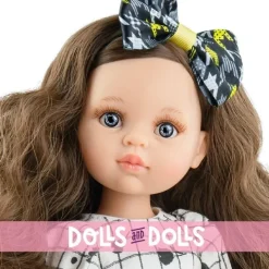 Poupée Paola Reina 32 cm - Las Amigas - Ana Belén dans une robe noire à fleurs avec un nœud