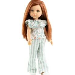 Poupée Paola Reina 32 cm - Las Amigas - Ángela en robe florale verte et pantalon rayé vert