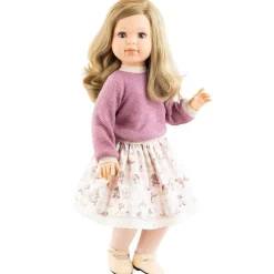 Poupée Paola Reina 60 cm - Las Reinas - Alma avec un pull violet et une jupe fleurie