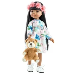 Poupée Paola Reina 32 cm - Las Amigas - Meily avec robe à fleurs et ours en peluche