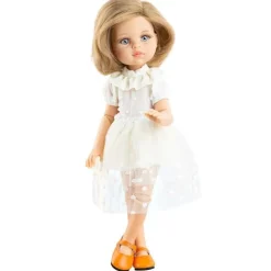 Poupée Paola Reina 32 cm - Las Amigas Articulée - Carla en robe blanche brodée de fleurs