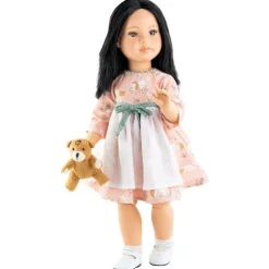 Poupée Paola Reina 60 cm - Las Reinas - Rose avec robe naturelle et ours en peluche