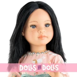 Poupée Paola Reina 60 cm - Las Reinas - Rose avec robe naturelle et ours en peluche