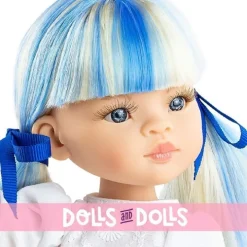 Poupée Paola Reina 32 cm - Las Amigas Funky - Cassandra en robe blanche brodée et jupe bleue à carreaux