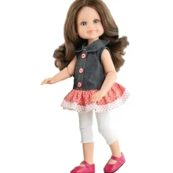 Poupée Paola Reina 32 cm - Las Amigas Articulée - Salu avec un ensemble en jean et à pois