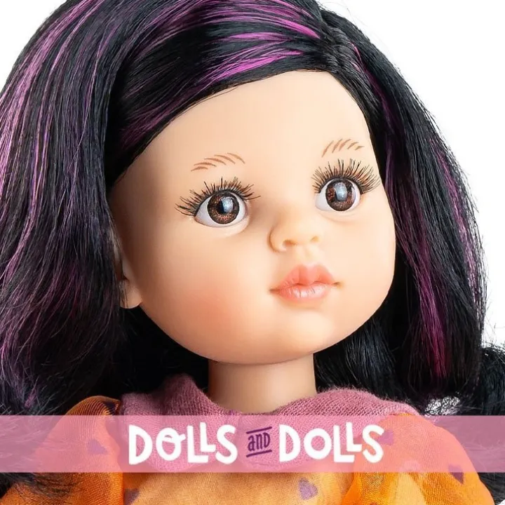 Poupée Paola Reina 32 cm - Las Amigas - Carina en robe orange avec des cœurs