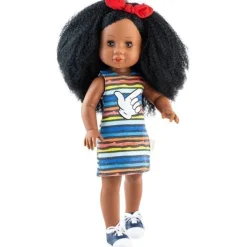 Poupée Paola Reina 45 cm - Soy tú - Helen avec robe multicolore et nœud rouge