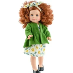 Poupée Paola Reina 45 cm - Soy tú - Angela dans une veste verte et une robe à marguerites
