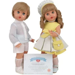 Poupées Mariquita Pérez et Juanín Pérez 50 cm - Robe jaune 2024 + Chemise à rayures 2024