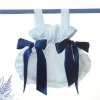 Sac Bebelux en piqué blanc avec liens en satin bleu marine