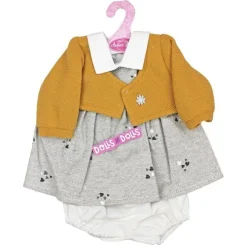 Tenue de poupée Antonio Juan 40-42 cm - Robe grise avec coeurs et veste moutarde