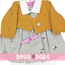 Tenue de poupée Antonio Juan 40-42 cm - Robe grise avec coeurs et veste moutarde