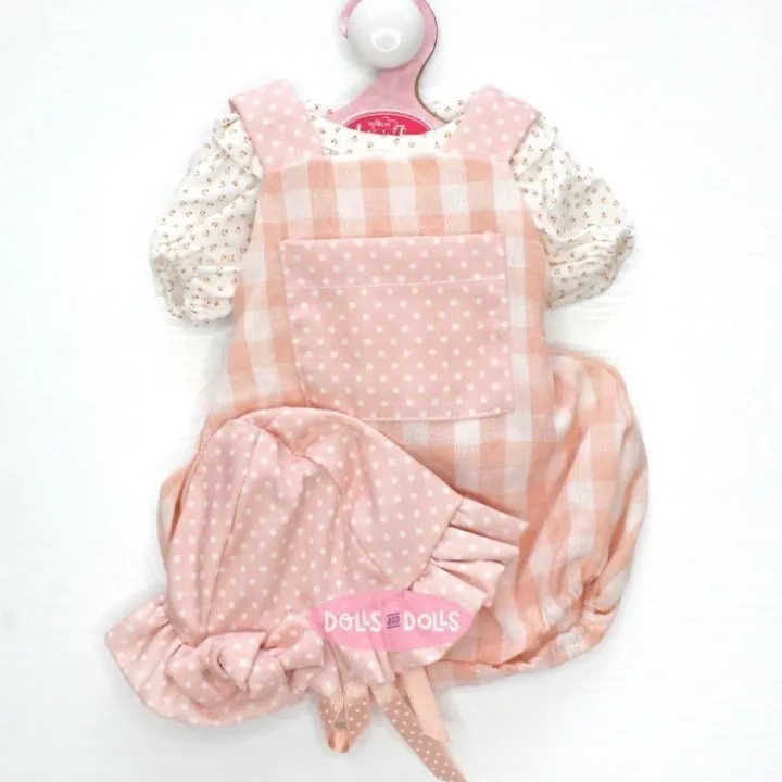Tenue de poupée Antonio Juan 40-42 cm - Collection Sweet Reborn - Ensemble à carreaux et à pois saumon avec chapeau