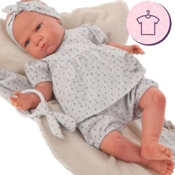 Tenue de poupée Antonio Juan 52 cm - Collection Mi Primer Reborn - Tenue fleurie bleue avec bandeau et anneau de dentition