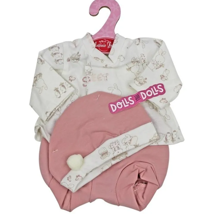 Tenue de poupée Antonio Juan 33-34 cm - Tenue imprimée lapin rose avec chapeau