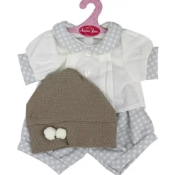 Tenue de poupée Antonio Juan 40-42 cm - Tenue beige avec carrés blancs et chapeau