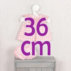 Tenue de poupée Así 36 cm - Robe rose à carreaux avec pololo et col en mousseline rose pour poupée Guille