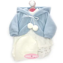 Tenue pour poupée Antonio Juan 52 cm - Collection Mi Primer Reborn - Robe blanche avec veste bleu clair et chapeau blanc
