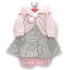 Tenue pour poupée Antonio Juan 52 cm - Collection Mi Primer Reborn - Robe florale grise avec veste et pantalon roses