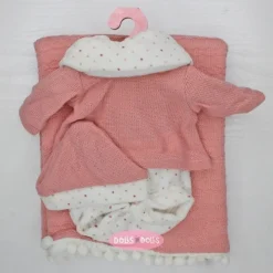 Tenue pour poupée Antonio Juan 33-34 cm - Ensemble rose à pois avec écharpe, bonnet et châle