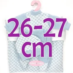 Tenue pour poupée Antonio Juan 26-27 cm - Barboteuse en tricot bleu clair et blanc avec bonnet et veste