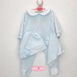 Tenue pour poupée Antonio Juan 52 cm - Collection Mi Primer Reborn - Pyjama bleu avec bonnet et dou-dou