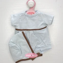 Tenue pour poupée Antonio Juan 33-34 cm - Barboteuse à pois bleu-marron clair avec bonnet