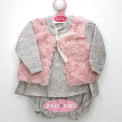 Tenue pour poupée Antonio Juan 52 cm - Collection Mi Primer Reborn - Tenue florale grise avec gilet rose