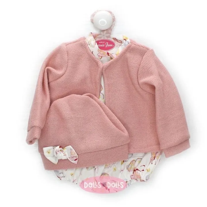 Tenue pour poupée Antonio Juan 40-42 cm - Tenue en laine rose avec barboteuse imprimée