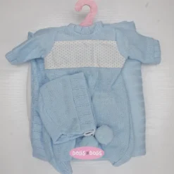 Tenue pour poupée Antonio Juan 33-34 cm - Barboteuse bleue à pois avec bonnet et châle