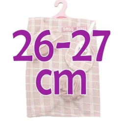 Tenue pour poupée Antonio Juan 26-27 cm - Couverture à carreaux rose et blanc avec bonnet et bavoir